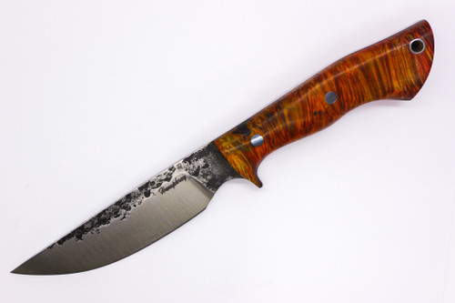 Lon Humphrey Custom Iron Reaper, Saber Grind, Fixed Blade, Knife w/ Double Dye Box Elder Burl Handle - #38