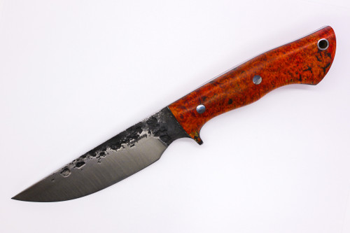 Lon Humphrey Custom Iron Reaper, Saber Grind, Fixed Blade, Knife w/ Double Dye Box Elder Burl Handle - #35