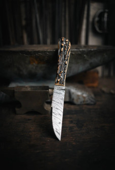 15:58 Knife Co: Gentleman's EDC - Damascus Steel - Sambar Stag Handle- Leather Sheath - by Josh Fisher