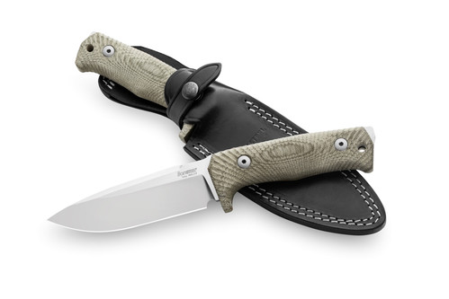 LionSteel Knives: T5 - Niolox stainless steel - Satin Blade Finish - Green Canvas Micarta Handle LionSteel Knives: T5 - Niolox stainless steel - Satin Blade Finish - Green Canvas Micarta Handle