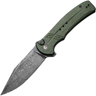 CIVIVI - Cogent - Damascus - Folding Knife w/Button Lock -  Green Canvas Micarta Handle CIVIVI - Cogent - Damascus - Folding Knife w/Button Lock -  Green Canvas Micarta Handle