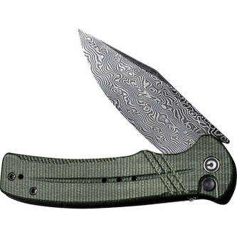 CIVIVI - Cogent - Damascus - Folding Knife w/Button Lock -  Green Canvas Micarta Handle CIVIVI - Cogent - Damascus - Folding Knife w/Button Lock -  Green Canvas Micarta Handle