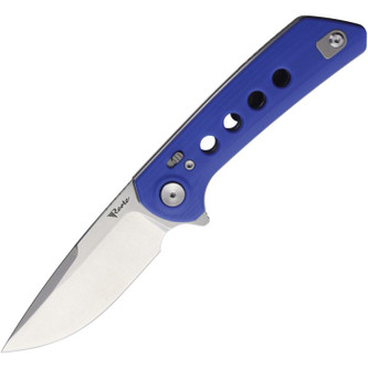 Reate Knives - PL-XF - Stonewash Nitro-V Blade - Folding Pocket Knife w/ Blue G10 Handle