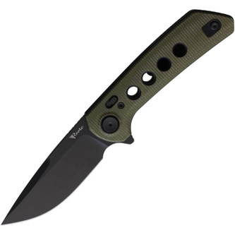 Reate Knives - PL-XF - Black PVD Nitro-V Blade - Folding Pocket Knife w/ Green Canvas Micarta Handle Reate Knives - PL-XF - Black PVD Nitro-V Blade - Folding Pocket Knife w/ Green Canvas Micarta Handle