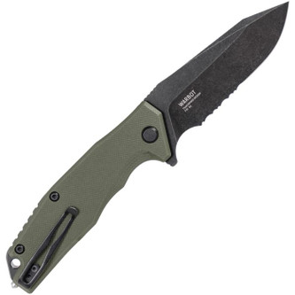 Steel Will Knives - Warbot - Folding Blade - OD Green G10 Handle - Black Stonewash 3.5" D2 Steel Partially Serrated Blade Steel Will Knives - Warbot - Folding Blade - OD Green G10 Handle - Black Stonewash 3.5" D2 Steel Partially Serrated Blade