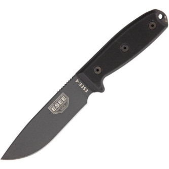 ESEE-4P-TG-B Gunsmoke Plain Edge Blade w/ Black G10 Handle, Black Kydex Sheath ESEE-4P-TG-B Gunsmoke Plain Edge Blade w/ Black G10 Handle, Black Kydex Sheath