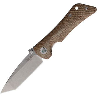 Southern Grind - Spider Monkey  - 3.25" Stonewash S35VN Steel Folding Blade - Tanto - Tan Canvas Micarta Handle