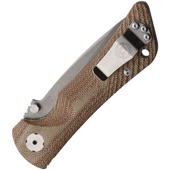 Southern Grind - Spider Monkey - 3.25" Stonewash S35VN Steel Folding Blade - Tanto - Tan Canvas Micarta Handle Southern Grind - Spider Monkey - 3.25" Stonewash S35VN Steel Folding Blade - Tanto - Tan Canvas Micarta Handle