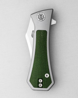 Aux Mfg - Pocket Bowie Deadhead - 2.77" M390 Steel Folding Blade w/ Titanium and Green Micarta Inlay Handles Aux Mfg - Pocket Bowie Deadhead - 2.77" M390 Steel Folding Blade w/ Titanium and Green Micarta Inlay Handles