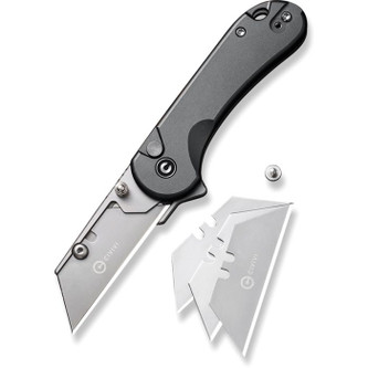 CIVIVI - Elementum Utility -  Stonewash Finish Stainless Blade Holder - Folding Knife w/ Button Lock - Gray Aluminum Handle CIVIVI - Elementum Utility -  Stonewash Finish Stainless Blade Holder - Folding Knife w/ Button Lock - Gray Aluminum Handle