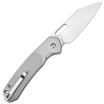 CJRB Cutlery - Large Pyrite-Alt - 3.7" Sand Polish Folding Knife w/Button Lock - Silver Steel Handle CJRB Cutlery - Large Pyrite-Alt - 3.7" Sand Polish Folding Knife w/Button Lock - Silver Steel Handle