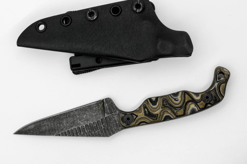 Stroup Knives: Bravo 5 , Fixed Blade Knife w/ Brown Camo G10 Handle Stroup Knives: Bravo 5 , Fixed Blade Knife w/ Brown Camo G10 Handle