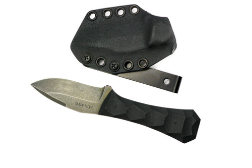 Aux Mfg - Coffin Leaf - 3" AEB-L stainless steel Blade w/ Black G10 Handles Aux Mfg - Coffin Leaf - 3" AEB-L stainless steel Blade w/ Black G10 Handles