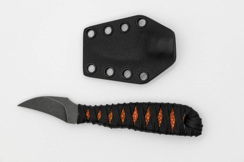 Aux Mfg - Tsume - 1.6" AEB-L stainless steel Blade w/ Epoxied Cord Wrap Over Orange Stingray Handle Aux Mfg - Tsume - 1.6" AEB-L stainless steel Blade w/ Epoxied Cord Wrap Over Orange Stingray Handle