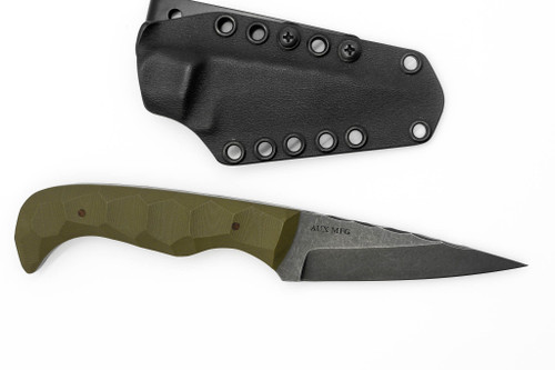 Aux Mfg - Karl Thick - 3.6" AEB-L stainless steel Blade w/ OD Green G10 Handles Aux Mfg - Karl Thick - 3.6" AEB-L stainless steel Blade w/ OD Green G10 Handles