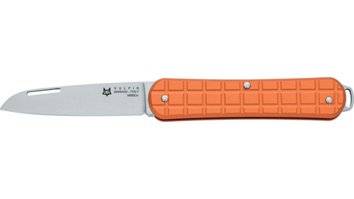 Fox Knives - Vulpis - 2.17" N690Co Polished Steel Folding Blade w/ Orange Aluminum Grenade Pattern Handle Fox Knives - Vulpis - 2.17" N690Co Polished Steel Folding Blade w/ Orange Aluminum Grenade Pattern Handle
