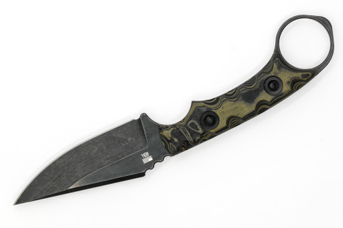 T.Kell Knives: Nightstalker - 3.25" Nickle Boron AEB-L Steel Blade w/ Black & Green Burl G10 handle T.Kell Knives: Nightstalker - 3.25" Nickle Boron AEB-L Steel Blade w/ Black & Green Burl G10 handle