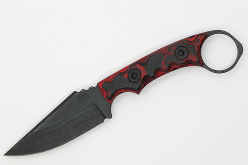 T.Kell Knives: Nightstalker - 3.25" Nickle Boron AEB-L Steel Blade w/ Black & Red Burl G10 handle