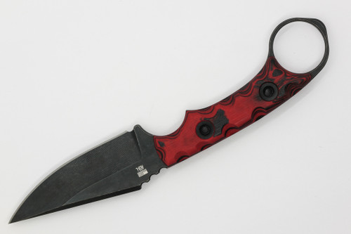 T.Kell Knives: Nightstalker - 3.25" Nickle Boron AEB-L Steel Blade w/ Black & Red Burl G10 handle T.Kell Knives: Nightstalker - 3.25" Nickle Boron AEB-L Steel Blade w/ Black & Red Burl G10 handle