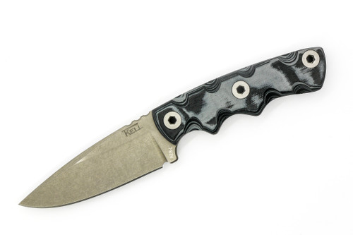 T.Kell Knives: Combatant - 3.21" Nickle Boron AEB-L Steel Blade w/ Black & Gray Burl G10 handle