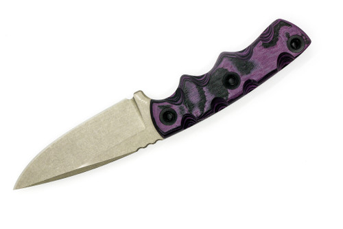T.Kell Knives: Combatant - 3.21" Nickle Boron AEB-L Steel Blade w/ Black & Purple Burl G10 handle T.Kell Knives: Combatant - 3.21" Nickle Boron AEB-L Steel Blade w/ Black & Purple Burl G10 handle