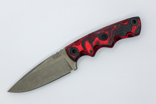 T.Kell Knives: Combatant - 3.21" Nickle Boron 80CRV-2 Steel Blade w/ Black & Red Burl G10 handle