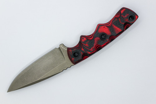 T.Kell Knives: Combatant - 3.21" Nickle Boron 80CRV-2 Steel Blade w/ Black & Red Burl G10 handle T.Kell Knives: Combatant - 3.21" Nickle Boron 80CRV-2 Steel Blade w/ Black & Red Burl G10 handle