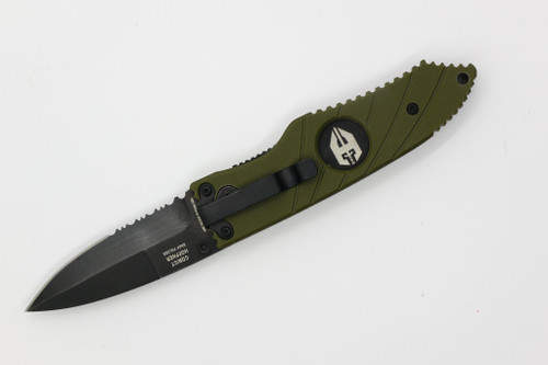 Hoffner Knives: SNAP Flatline - 2.8" Black 440C Super Steel Partially Serrated Folding Knife - Olive Green G10 Handle