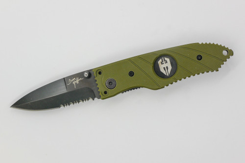 Hoffner Knives: SNAP Flatline - 2.8" Black 440C Super Steel Partially Serrated Folding Knife - Olive Green G10 Handle Hoffner Knives: SNAP Flatline - 2.8" Black 440C Super Steel Partially Serrated Folding Knife - Olive Green G10 Handle