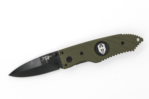 Hoffner Knives: SNAP Flatline - 2.8" Black 440C Super Steel Folding Knife - Olive Green G10 Handle