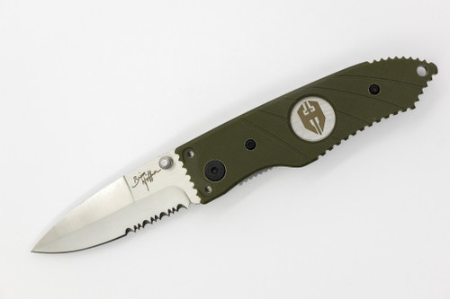 Hoffner Knives: SNAP Flatline - 2.8" Silver 440C Super Steel Partially Serrated Folding Knife - Olive Green G10 Handle Hoffner Knives: SNAP Flatline - 2.8" Silver 440C Super Steel Partially Serrated Folding Knife - Olive Green G10 Handle