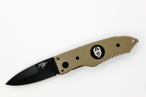 Hoffner Knives: SNAP Flatline - 2.8" Black 440C Super Steel Folding Knife - Khaki G10 Handle