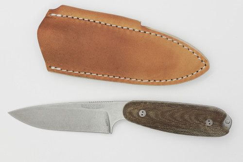 Bradford Knives: Guardian 3.5XL - AEB-L - Sabre Grind - Stonewash Finish - Natural Canvas Micarta Handle