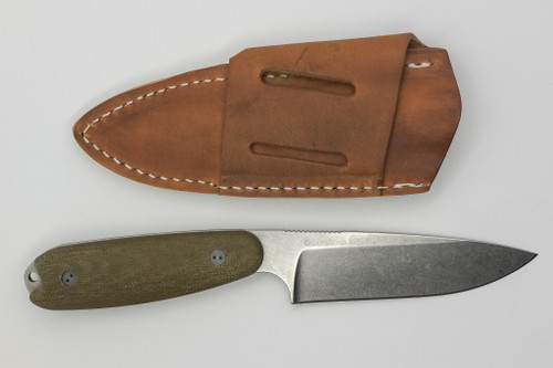 Bradford Knives: Guardian 3.5XL - AEB-L - Sabre Grind - Stonewash Finish - OD Green Canvas Micarta Handle