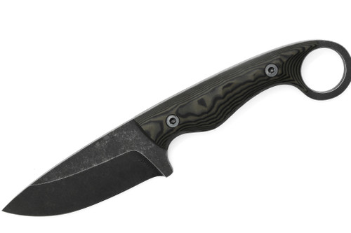 The Wizard Forge - Duty Gremlin - 4" Black Stonewash AEB-L Fixed Blade W/ OD Green & Black G10 Handle and Black Kydex Sheath W/ OD Green Straps