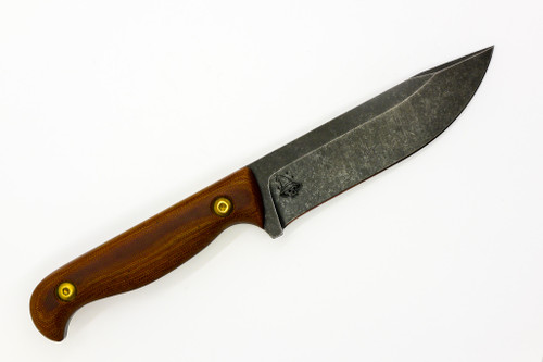 The Wizard Forge - Duty Marshall - 4.5" Black Stonewash Nitro-V Fixed Blade W/ Honey Micarta Handle and Brown Leather Sheath The Wizard Forge - Duty Marshall - 4.5" Black Stonewash Nitro-V Fixed Blade W/ Honey Micarta Handle and Brown Leather Sheath