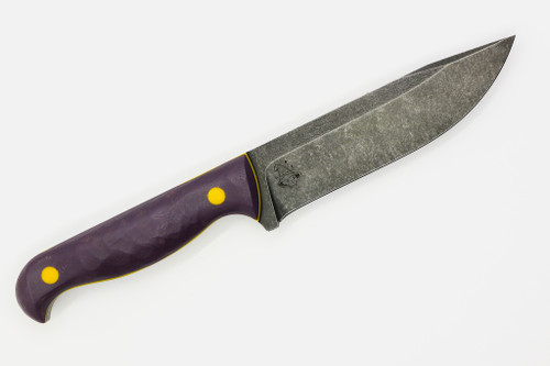 The Wizard Forge - Duty Marshall - 4.5" Black Stonewash Nitro-V Fixed Blade W/ Purple & Marigold Handle and Black Kydex Sheath W/ Black Straps The Wizard Forge - Duty Marshall - 4.5" Black Stonewash Nitro-V Fixed Blade W/ Purple & Marigold Handle and Black Kydex Sheath W/ Black Straps