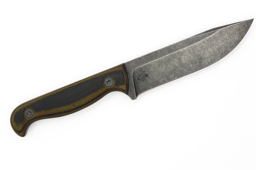 The Wizard Forge - Duty Marshall - 4.5" Black Stonewash Nitro-V Fixed Blade W/ Stripped Micarta Handle and Coyote Kydex Sheath W/ Black Straps The Wizard Forge - Duty Marshall - 4.5" Black Stonewash Nitro-V Fixed Blade W/ Stripped Micarta Handle and Coyote Kydex Sheath W/ Black Straps