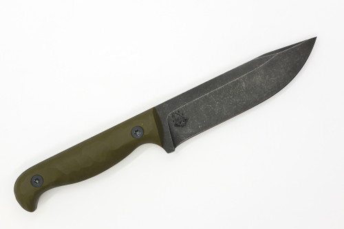 The Wizard Forge - Duty Marshall - 4.5" Black Stonewash Nitro-V Fixed Blade W/ OD Green with Coyote Liner G10 Handle and MultiCamo Kydex Sheath W/ OD Green Straps