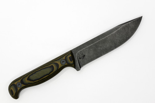 The Wizard Forge - Duty Marshall - 4.5" Black Stonewash Nitro-V Fixed Blade W/ Camo G10 Handle and OD Green Kydex Sheath W/ Black Straps The Wizard Forge - Duty Marshall - 4.5" Black Stonewash Nitro-V Fixed Blade W/ Camo G10 Handle and OD Green Kydex Sheath W/ Black Straps