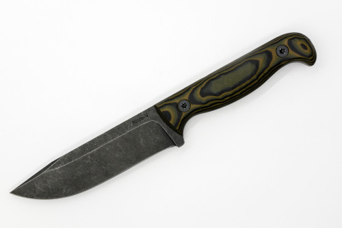 The Wizard Forge - Duty Marshall - 4.5" Black Stonewash Nitro-V Fixed Blade W/ Camo G10 Handle and OD Green Kydex Sheath W/ Black Straps
