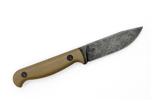 The Wizard Forge - Marshall - 3.5" Black Stonewash AEB-L Fixed Blade W/ Coyote G10 Handle and Tiger Stripe Kydex Sheath W/ Coyote Straps The Wizard Forge - Marshall - 3.5" Black Stonewash AEB-L Fixed Blade W/ Coyote G10 Handle and Tiger Stripe Kydex Sheath W/ Coyote Straps