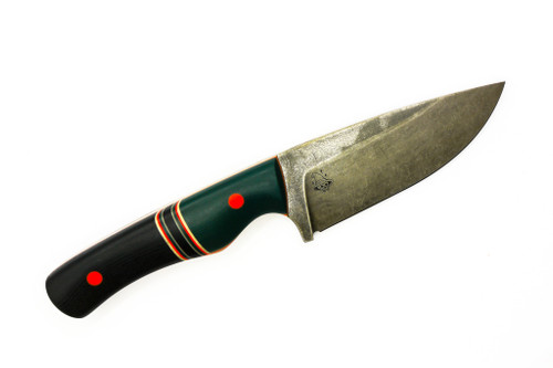 The Wizard Forge - Goblin - 4" Stonewash 52100 Fixed Blade W/ Black Forest G10 Handle and Brown Leather Sheath The Wizard Forge - Goblin - 4" Stonewash 52100 Fixed Blade W/ Black Forest G10 Handle and Brown Leather Sheath