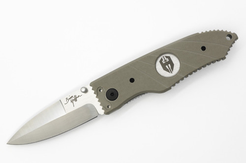 Hoffner Knives: SNAP Flatline - 3.5" Silver 440C Super Steel Folding Knife - Khaki G10 Handle