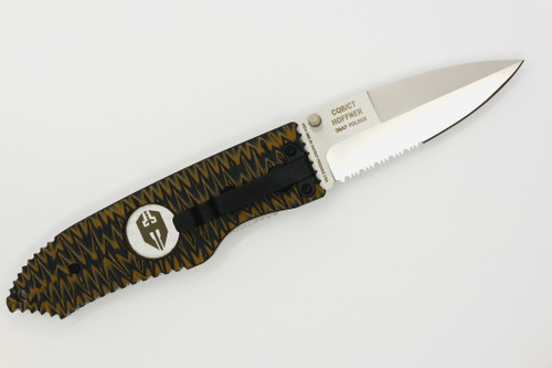 Hoffner Knives: SNAP Flatline - 3.5" Silver 440C Super Steel Partially Serrated Folding Knife - Corona Maduro G10 Handle Hoffner Knives: SNAP Flatline - 3.5" Silver 440C Super Steel Partially Serrated Folding Knife - Corona Maduro G10 Handle