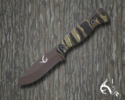 Half Face Blades - The 86' - HFB x RealTree - Realtree Original Camo Hydro-dipped Micarta, Plum Brown Cerakote, Allen Bolts, Textured Grip