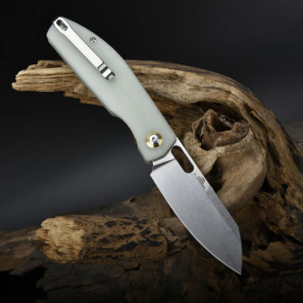 CJRB Cutlery - Ekko - 3.23" Stonewash AR-RPM9 Folding Knife w/Button Lock -  Nature Green G10 Handle