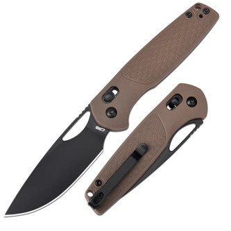 CJRB Cutlery - Acacia - 3.21" Black PVD AR-RPM9 Folding Knife w/ Crossbar Lock -  Brown FRN Handle