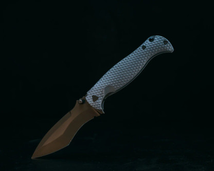 Half Face Blades - Extremis Folder - Anodized Blue Ti Scales, PVD Coated Blade, Deep Carry Pocket Clip