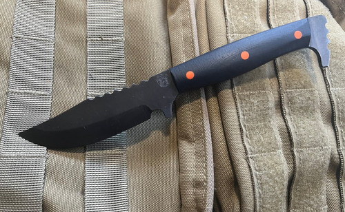 Drifter Blades - Kraken - 3" Stonewash 80CRV2 Steel Fixed Blade W/ Black & Orange G10 and Brown Leather Sheath Drifter Blades - Kraken - 3" Stonewash 80CRV2 Steel Fixed Blade W/ Black & Orange G10 and Brown Leather Sheath